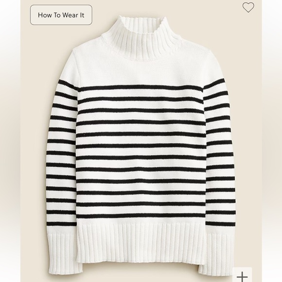 J crew ivory black Cotton turtleneck sweater in stripe - Picture 1 of 2